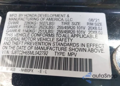 2021 Acura Rdx A-Spec Package из США, поврежденный, VIN 5J8TC2H65ML042792